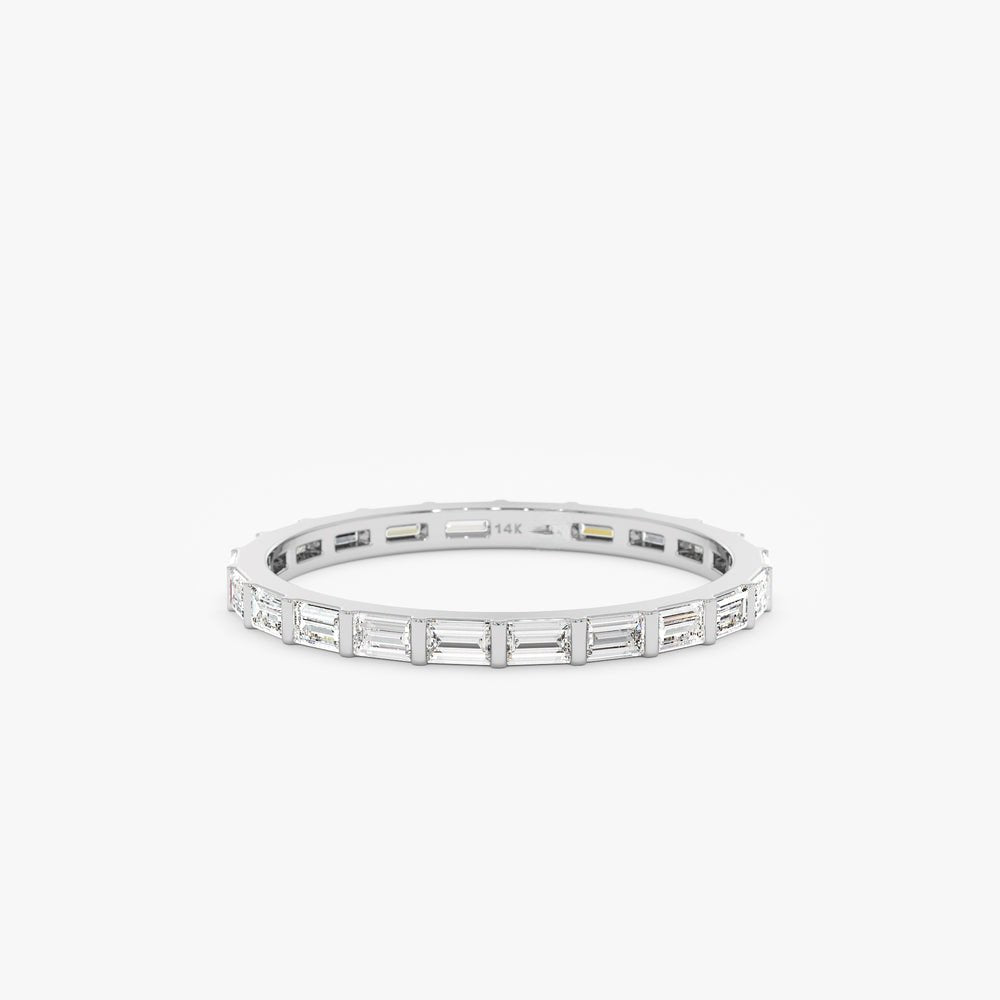 Solid Gold Ribbed Baguette Diamond Eternity Band