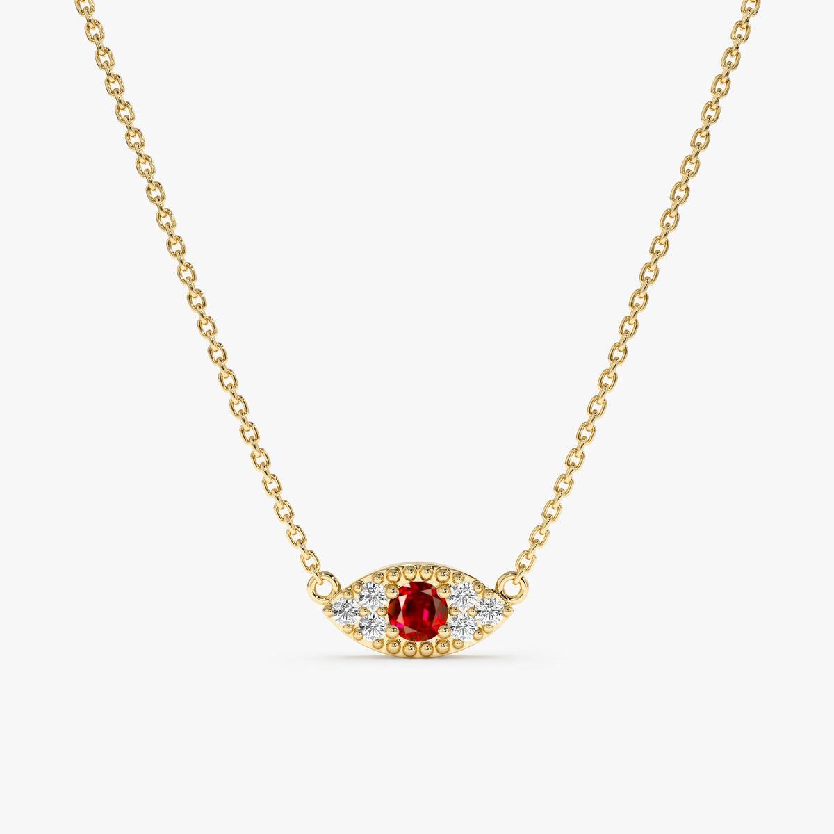 Solid Gold Ruby & Diamonds Eye Necklace (979719)
