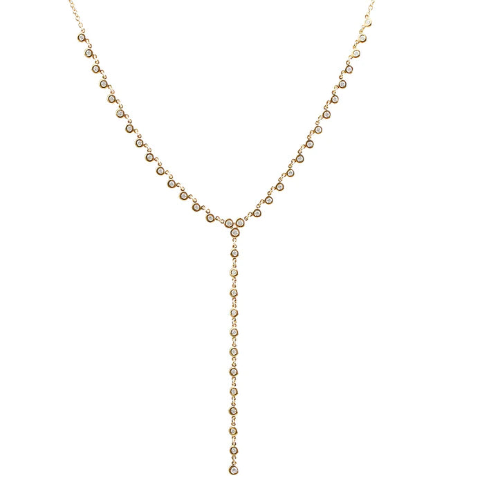 Solid Gold Bezel Set Diamond Lariat Necklace