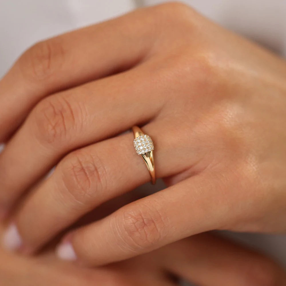 Solid Gold Pave Diamond Pinky Ring
