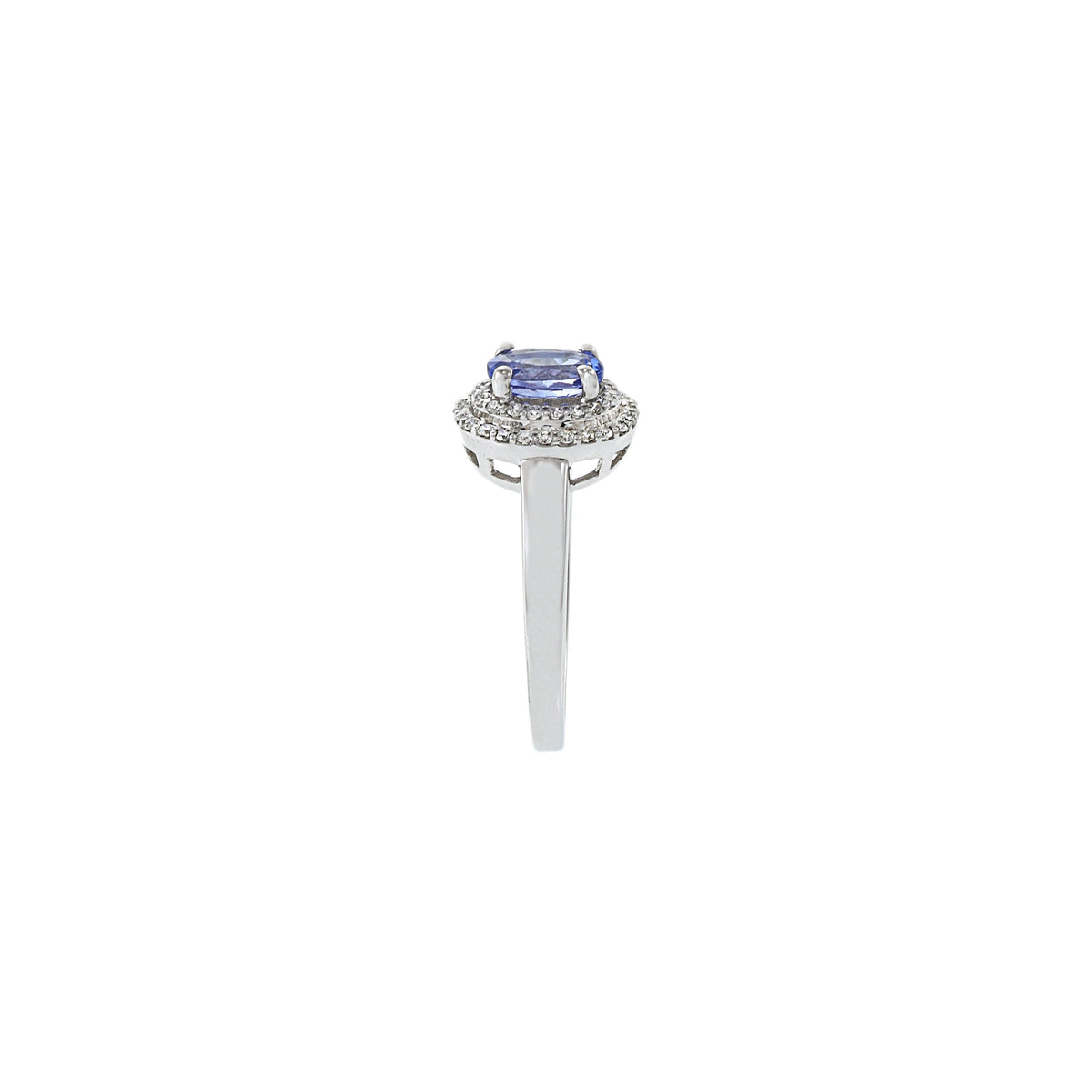 Solid Gold Oval Tanzanite And Diamond Halo Ring