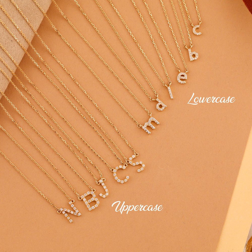 Solid Gold Lowercase Diamond Initial Necklace (B585EC)