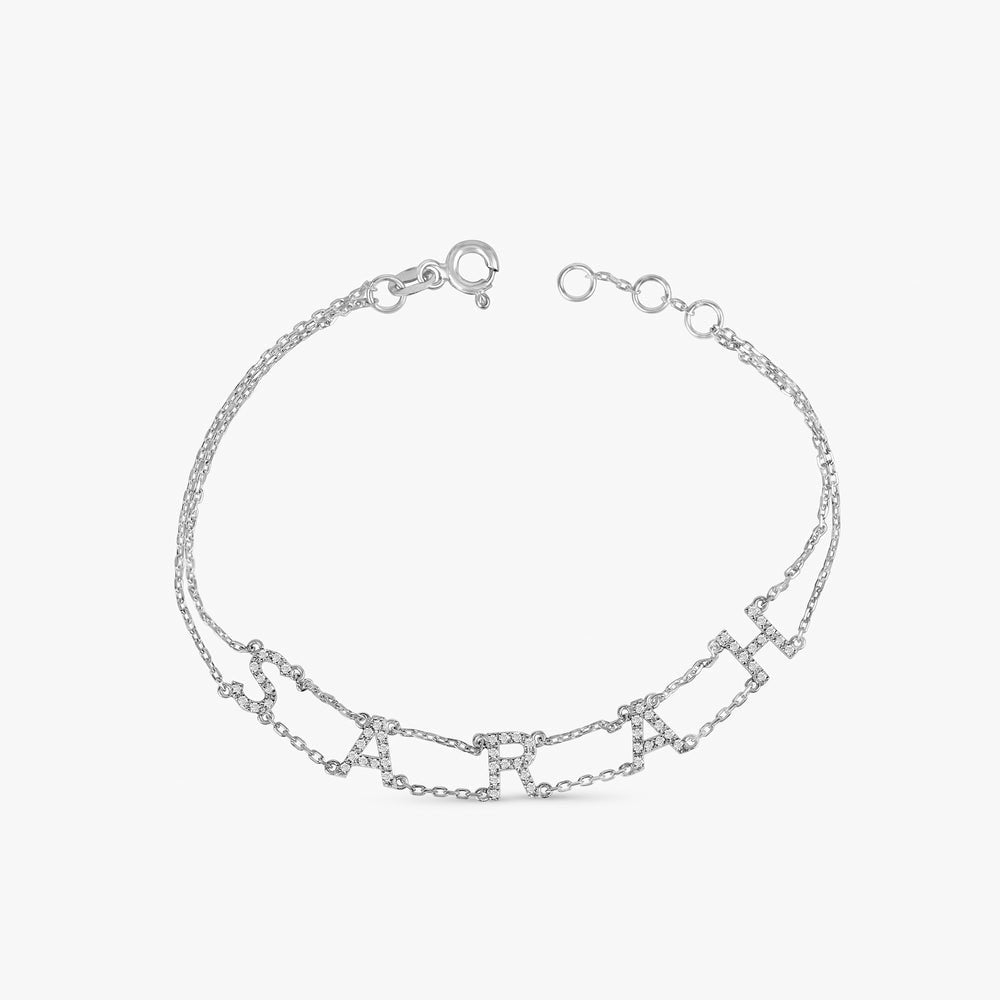 18K Solid Gold Custom Name Double Chain Bracelet - Style B
