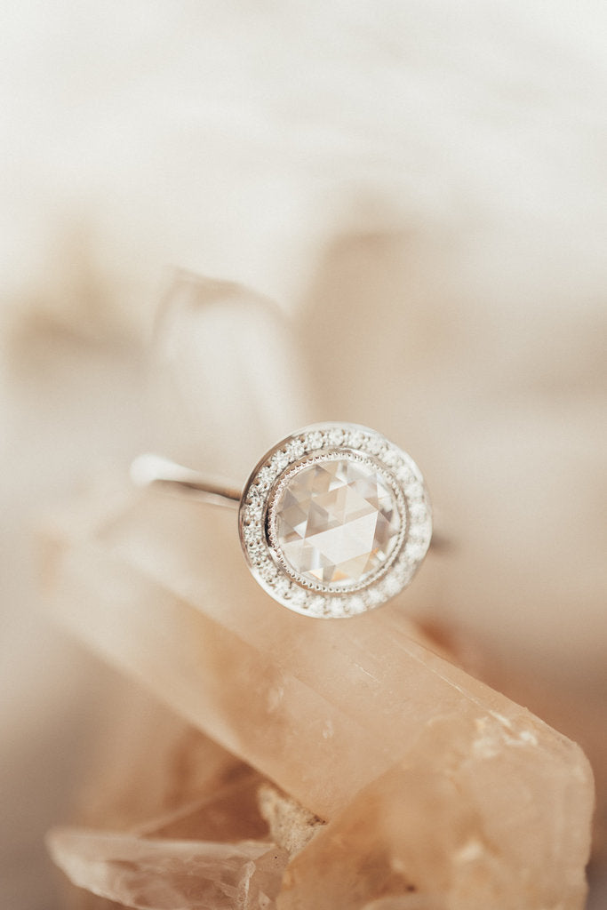 Round Rose Cut Lab-Grown Diamond Ring with 0.11ct Halo, photo 3