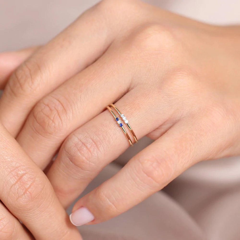 Solid Gold 3 Stone Minimalist Diamond Ring