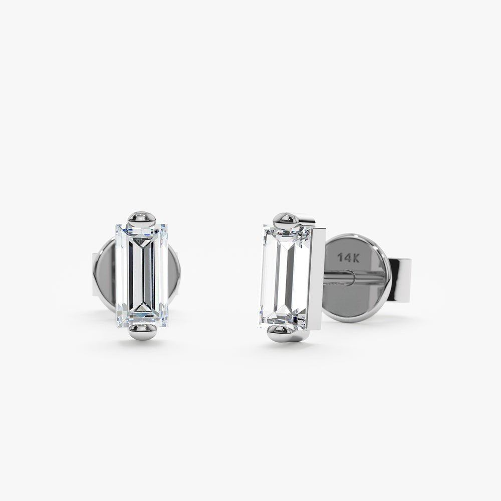 14K Solid Gold Baguette Diamond Studs - Style B