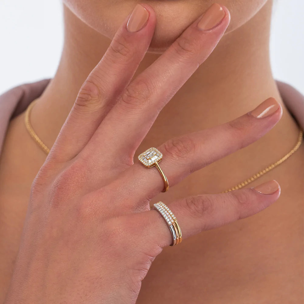 Solid Gold Pave Diamond Bar Ring (3E5285)