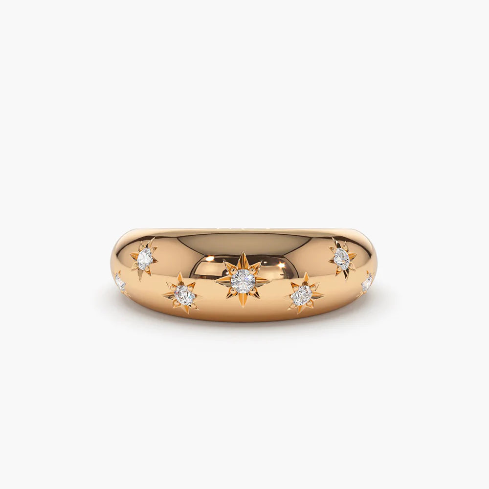 Solid Gold 6MM Dome Star Setting Diamond Ring