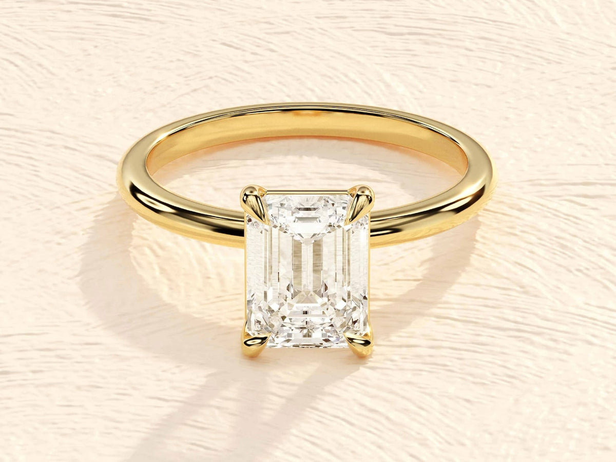 14K Solid Gold 4 Prong Cushion Emerald Cut 3ct Diamond Ring
