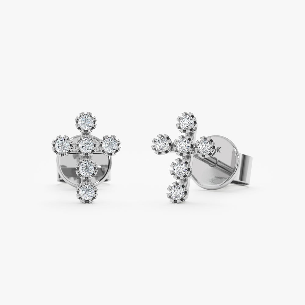 Solid Gold Diamond Cross Stud Earrings