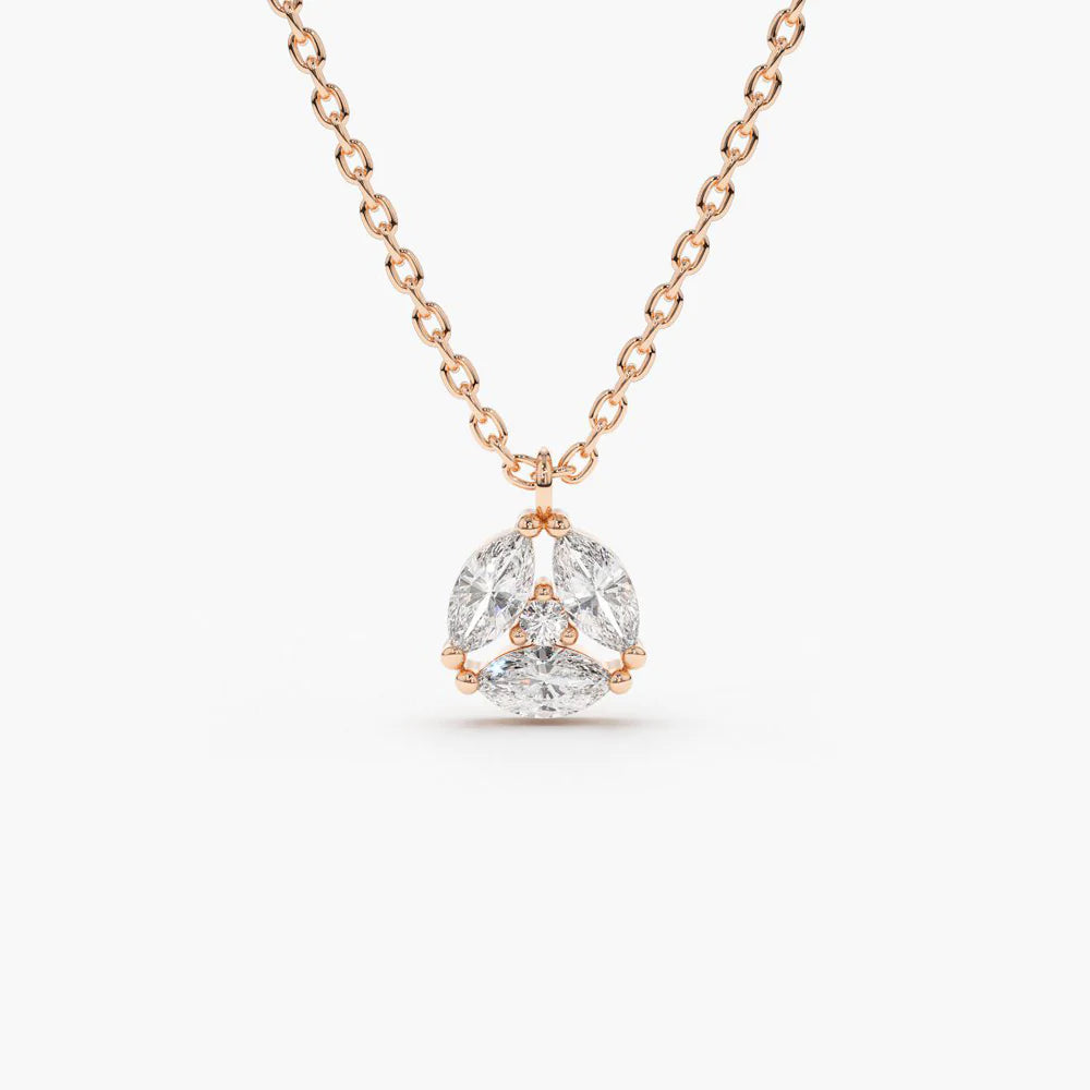 Solid Gold Marquise Diamond Cluster Necklace