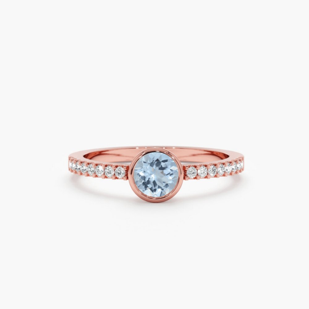 Solid Gold Diamond and Aquamarine Engagement Ring (3E5330)