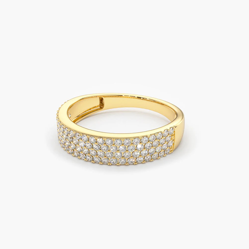Solid Gold Half Eternity 4 Row Micro Pave Wedding Band