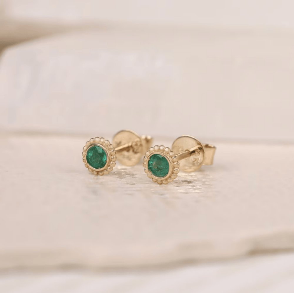 Solid Gold Art Deco Emerald Studs