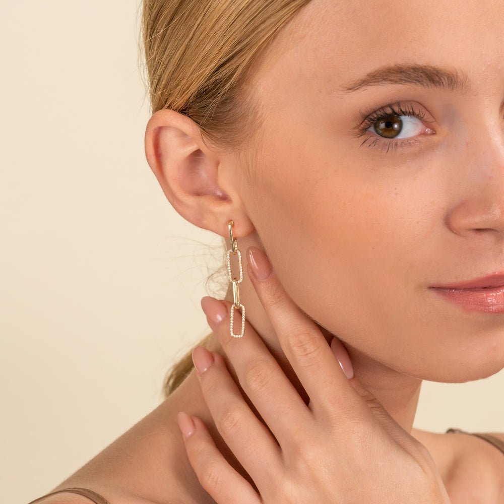 Solid Gold Long Diamond Paperclip Earrings