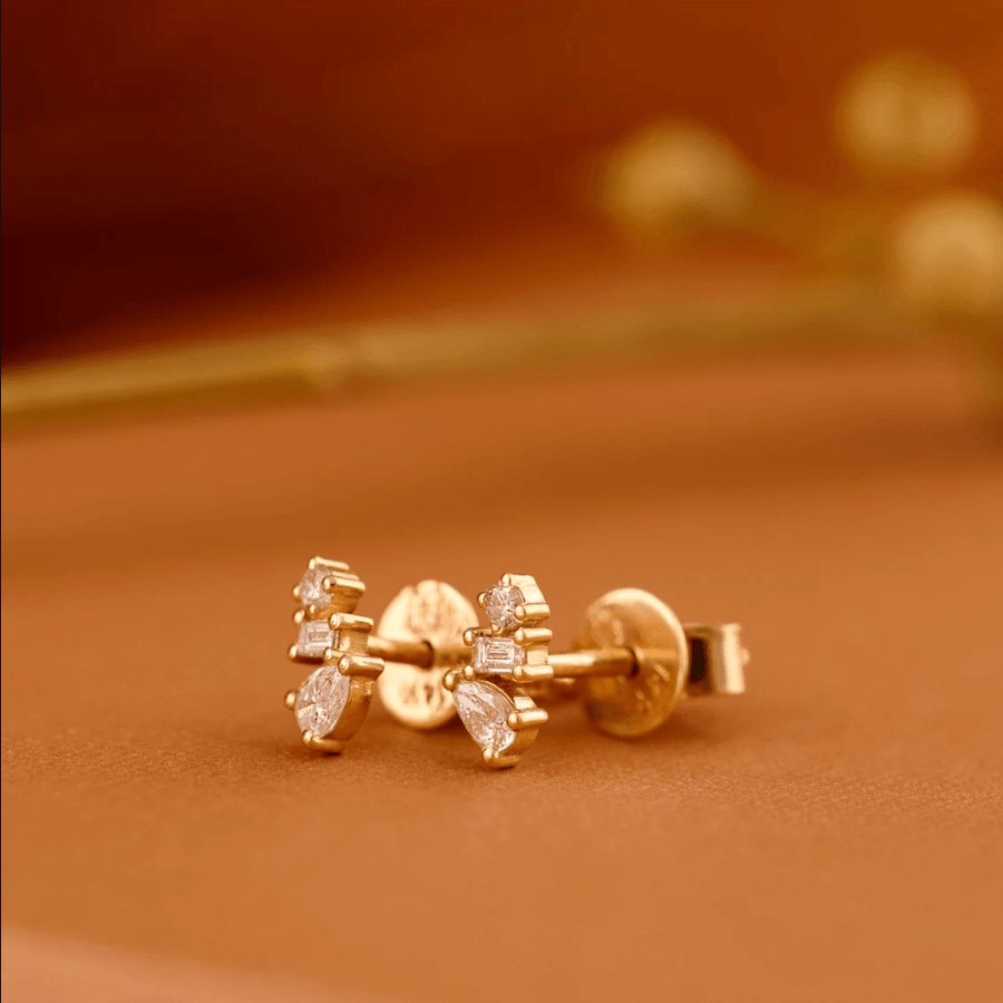 Solid Gold Mixed Diamond Cluster Studs