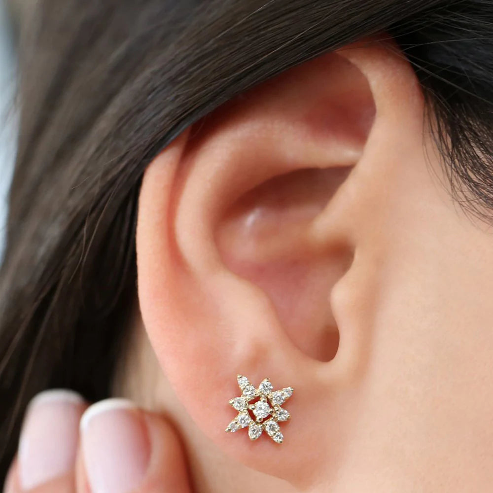 Solid Gold Compass Star Diamond Earrings