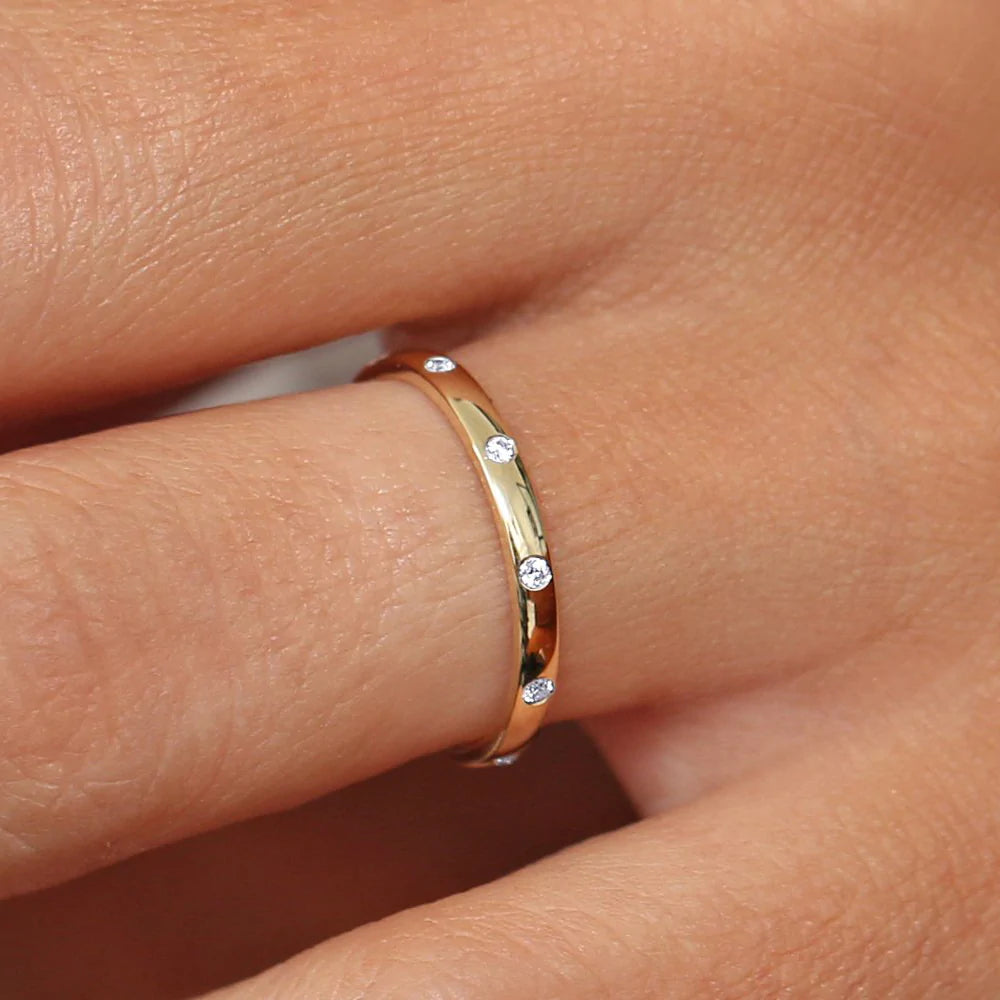 Solid Gold Burnish Set Diamond Wedding Ring