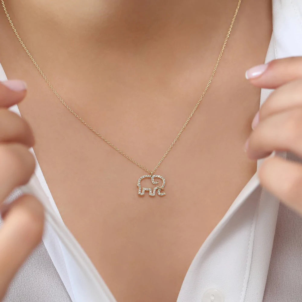 Solid Gold Diamond Elephant Charm Necklace