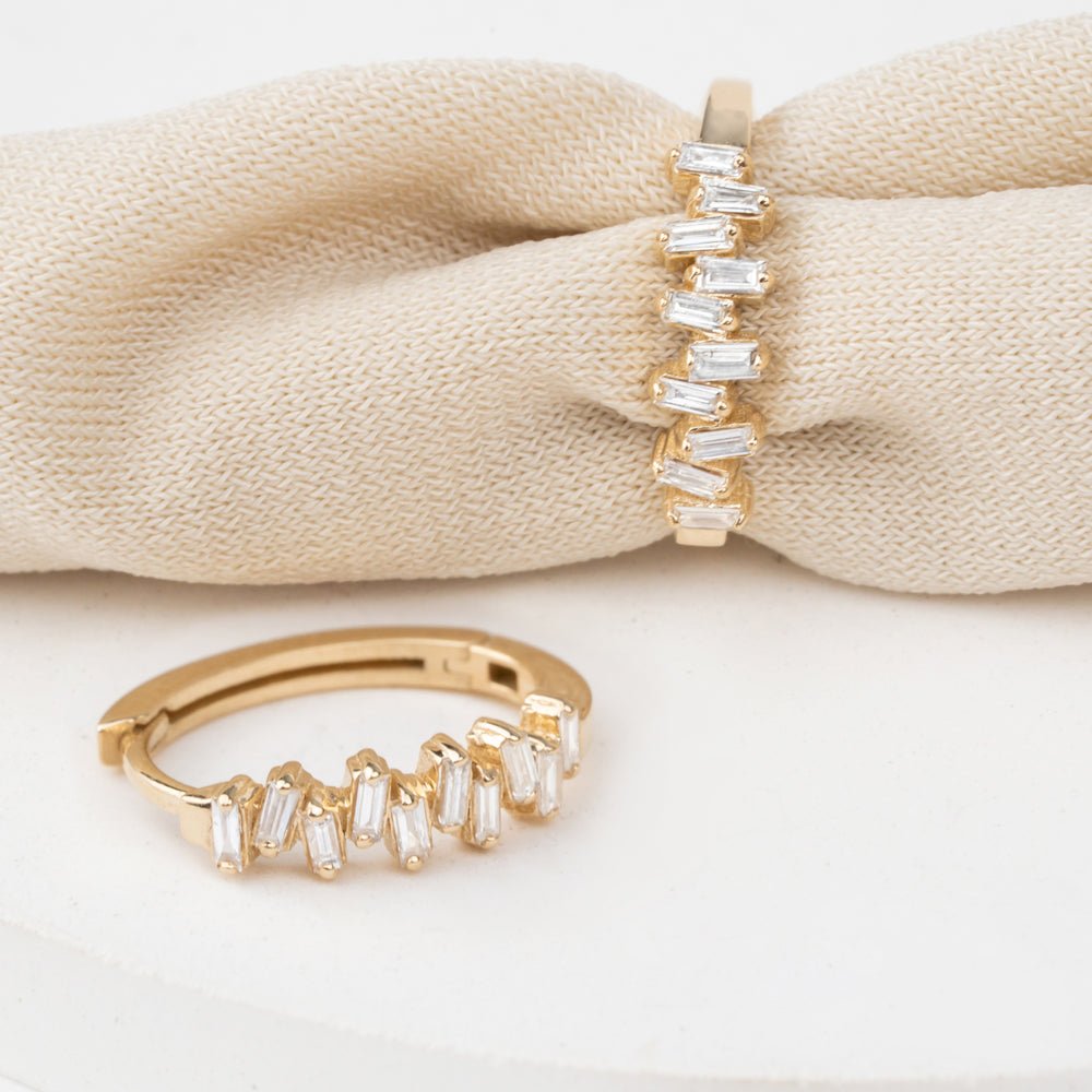 Solid Gold Zig Zag Diamond Cluster Hoops