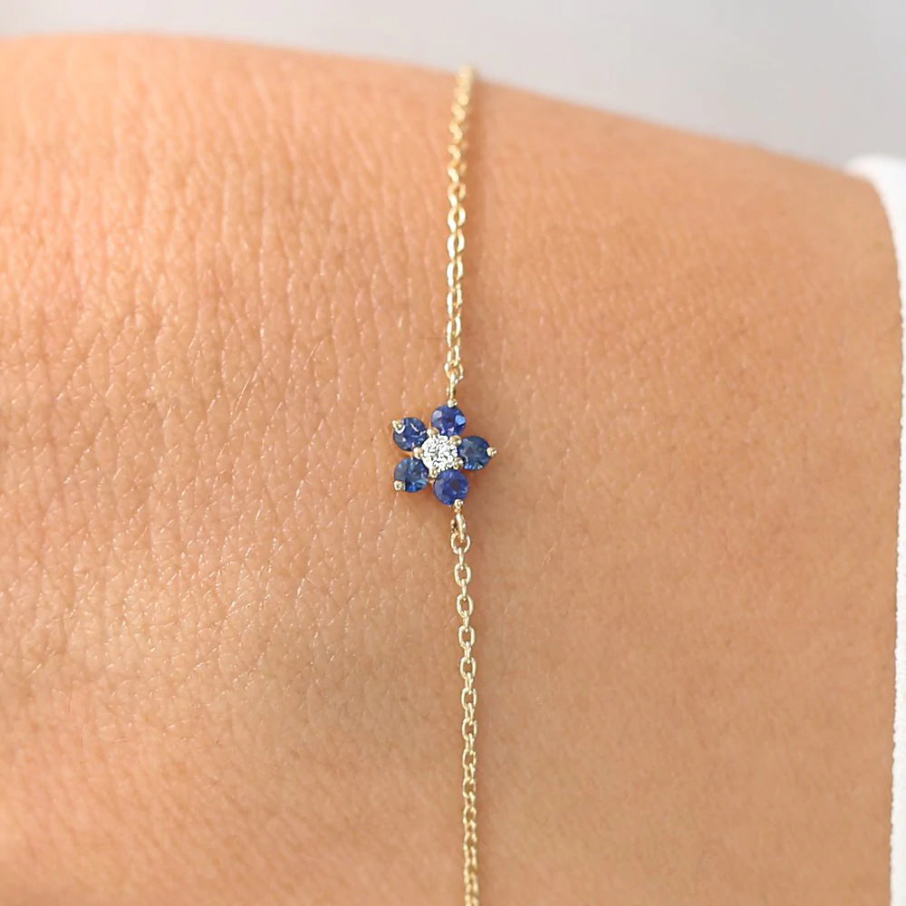 Solid Gold Flower Bracelet | Sapphire Bracelet (104DC9)