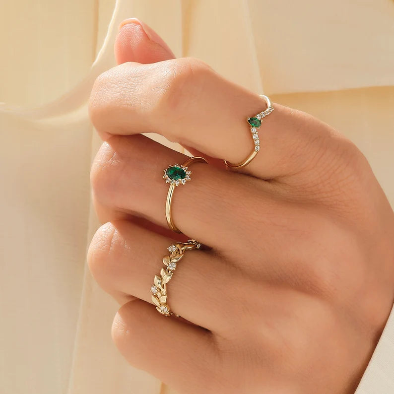 Solid Gold Emerald Curve Ring