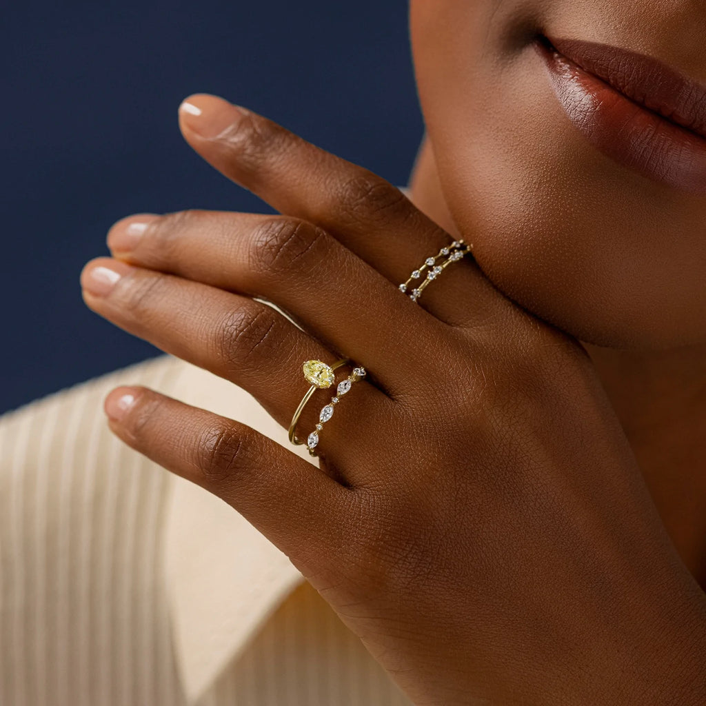 Solid Gold 0.64ct. Oval Cut Yellow Diamond Ring