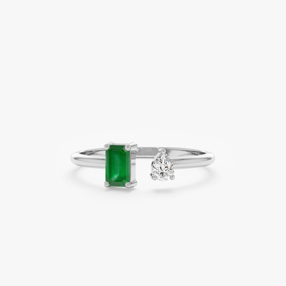 Solid Gold Emerald and Diamond Open Ring (B12F34)