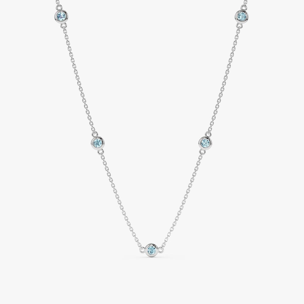 Solid Gold Aquamarine Station Necklace (764C4F)