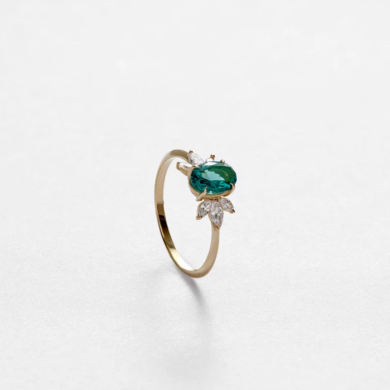 Solid Gold Emerald Flower Ring