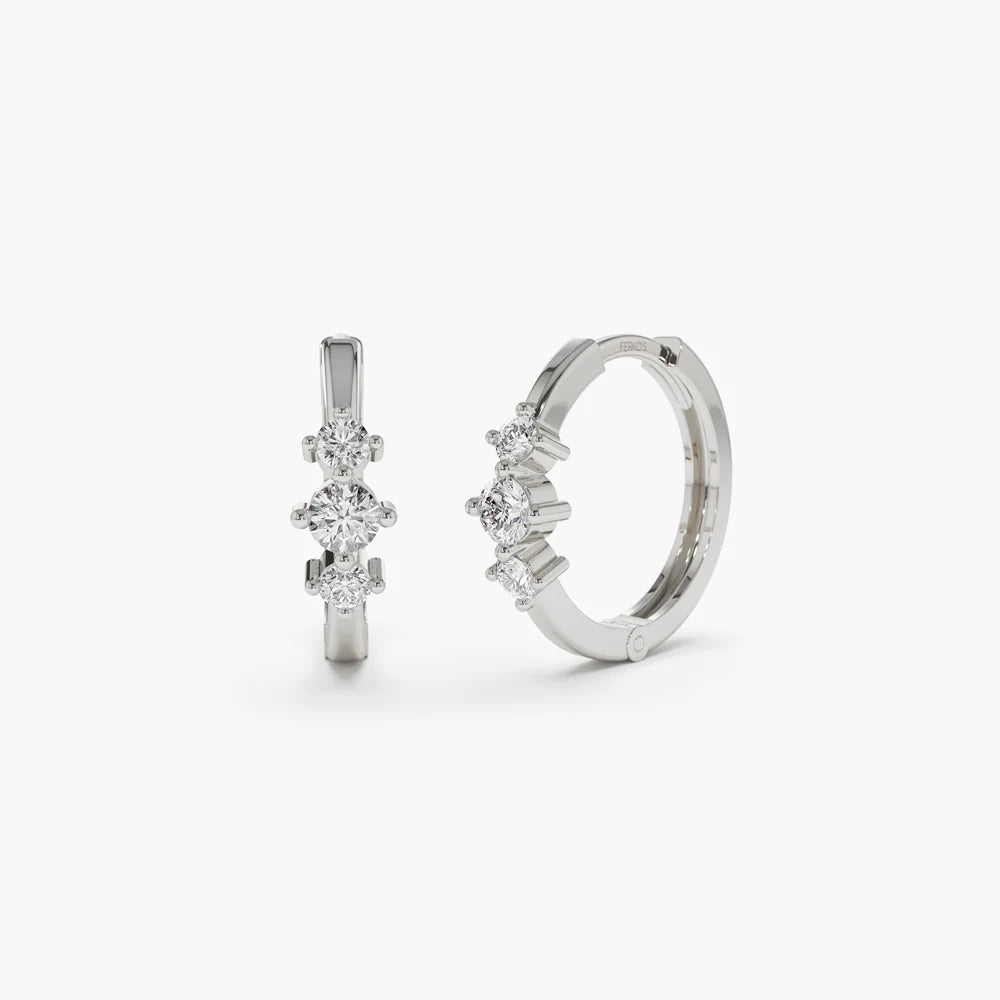 Solid Gold Elongated Triangle Earrings with Micro Pave Diamonds