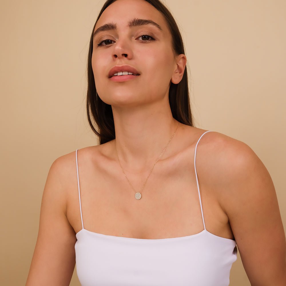 Solid Gold Diamond Disc Necklace (9B1B8F)