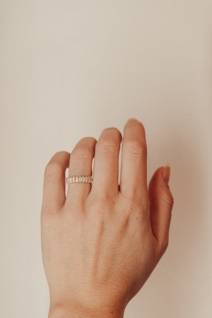 Solid Gold Marquise Shape with Milgrain Diamond Band (7D6B51)