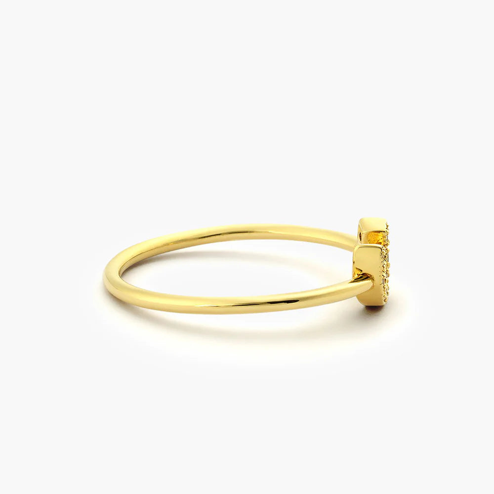 Solid Gold Horseshoe Ring with Round Cut White Diamonds