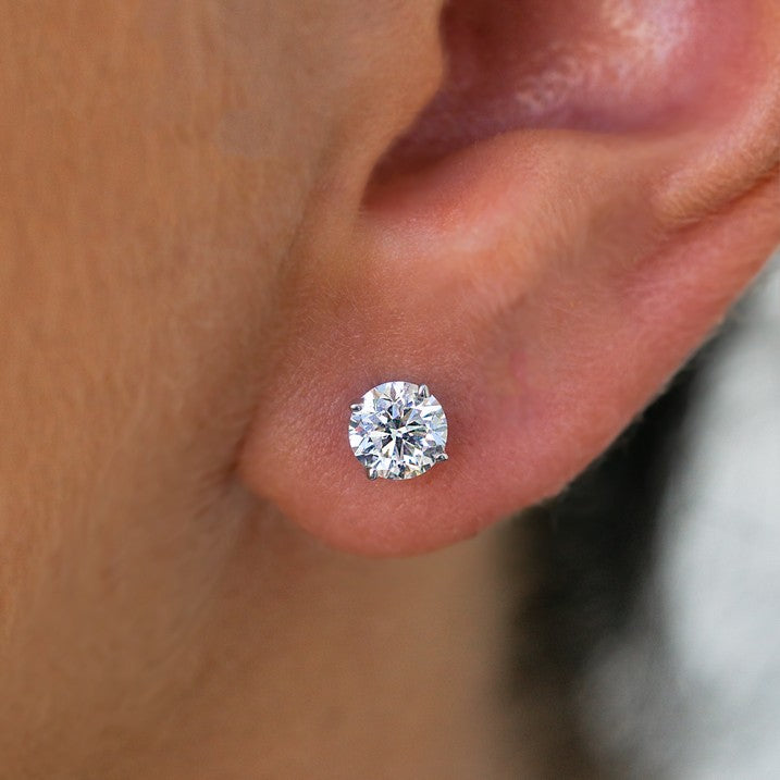 Solid Gold Lab-Created Diamond 4-Prong Screw back Stud Earring (2C4D53)