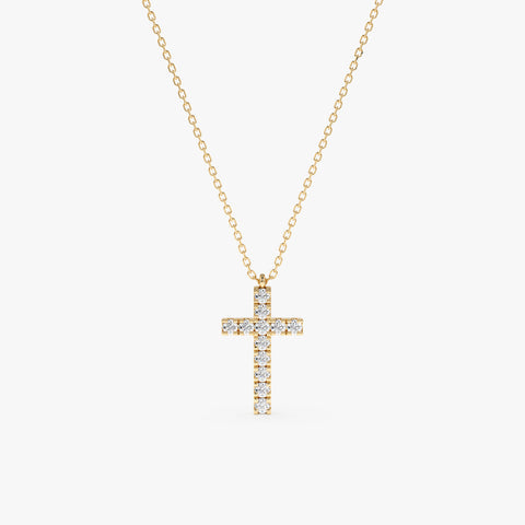Solid Gold Diamond Paved Cross Necklace (6E02F7)
