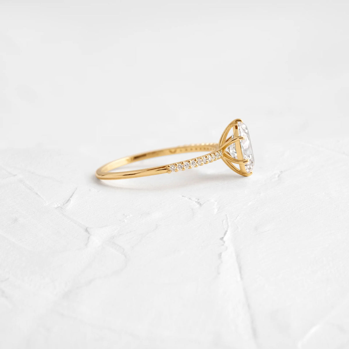 Solid Gold Whisper Ring with Pave Band, 1ct. Oval Cut Moissanite
