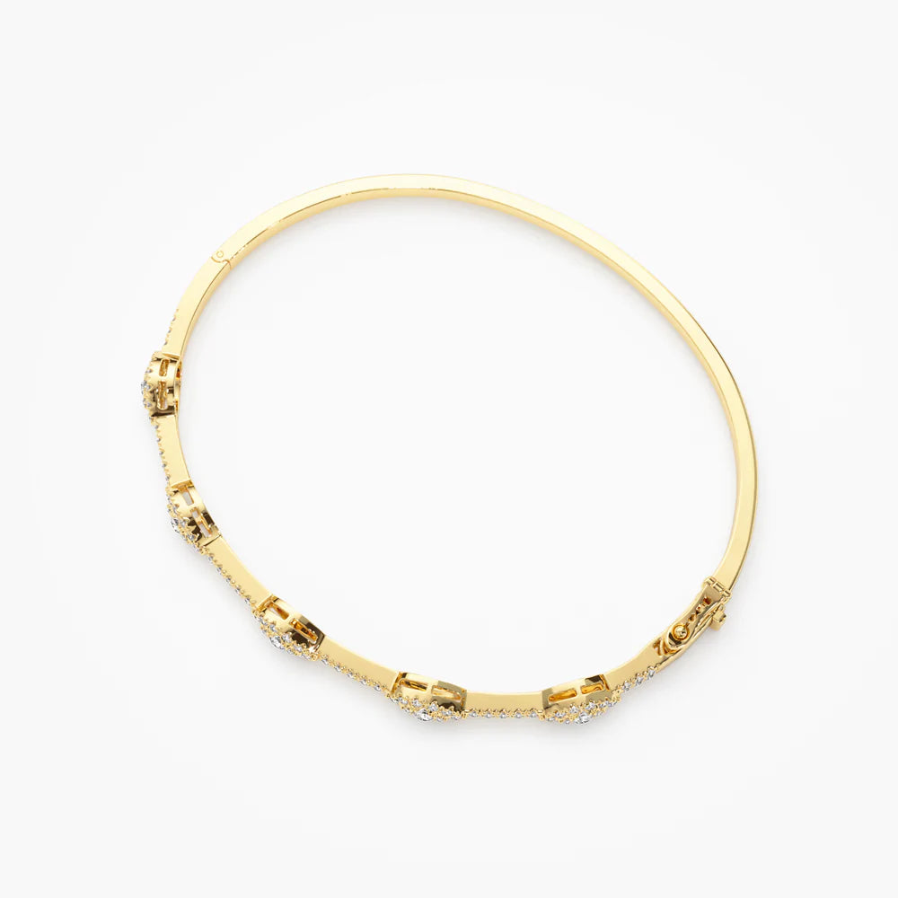 Solid Gold Marquise Shape Round Diamond Bangle Bracelet