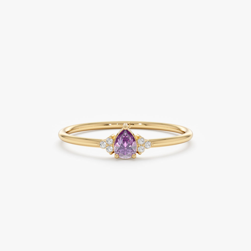 Solid Gold Amethyst Diamond Engagement Ring (45C4B)