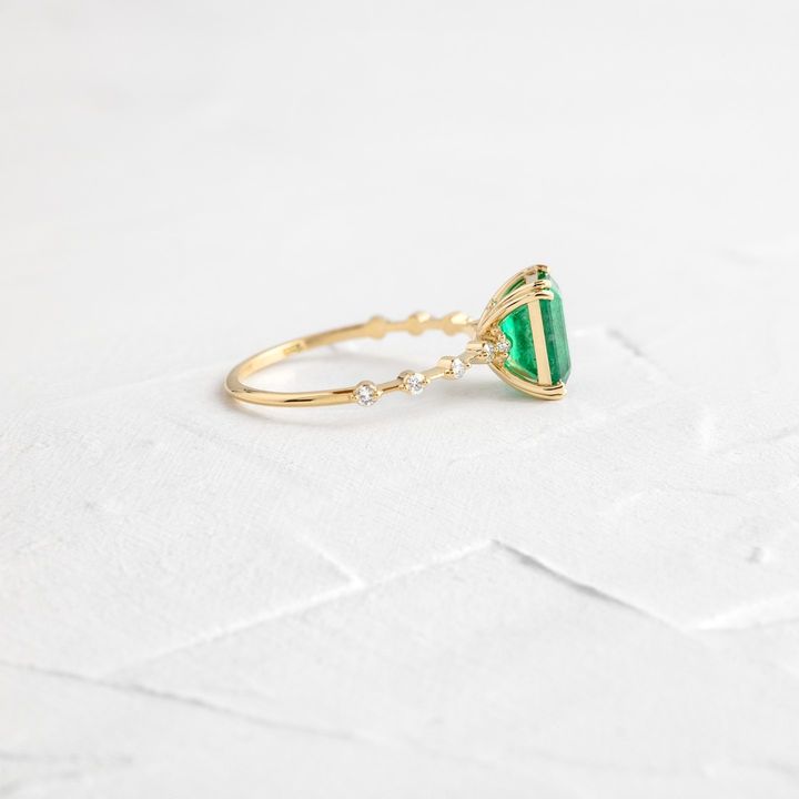 Solid Gold Solitaire Emerald Ring