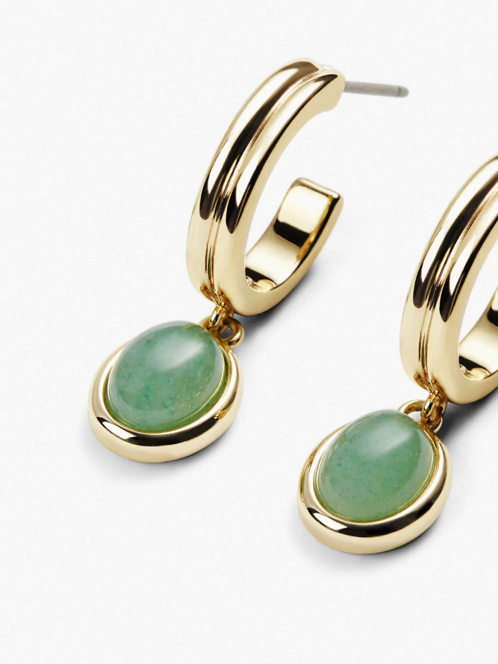 Solid Gold Oval Cut Jade Hoop Earrings