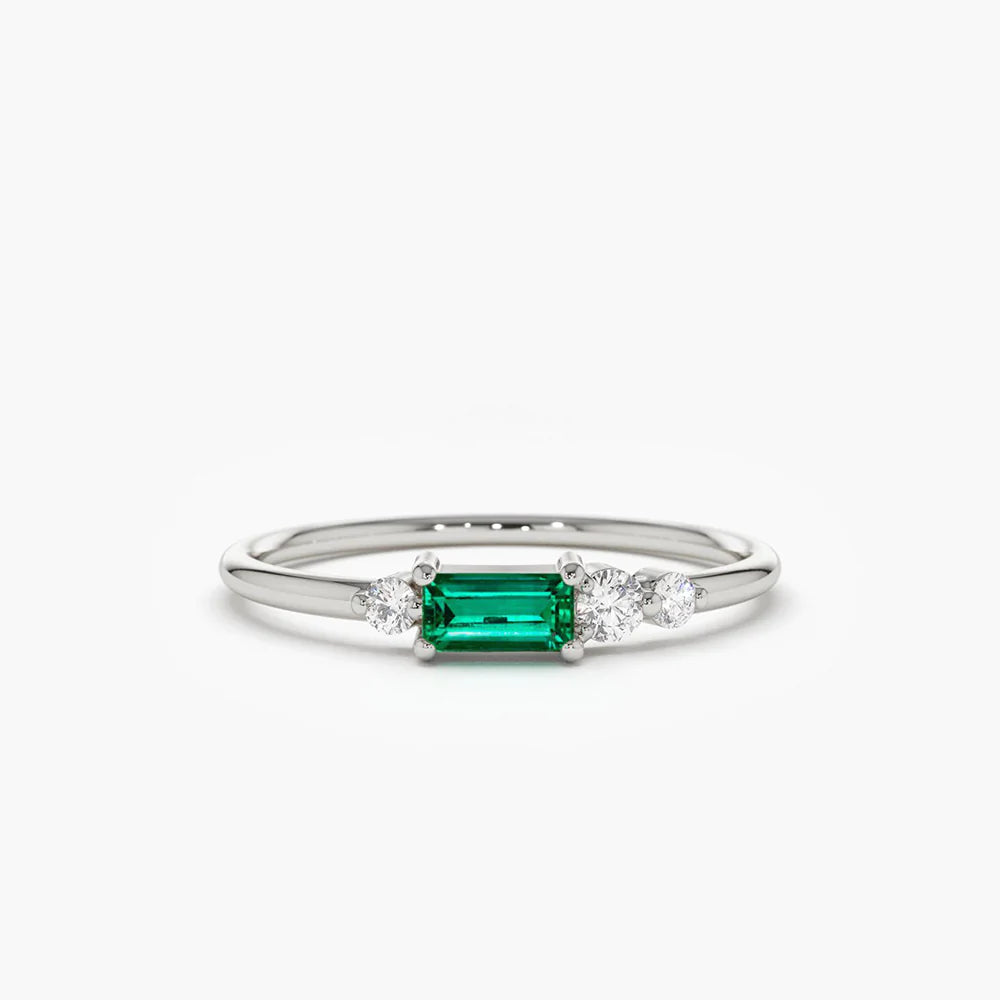 Solid Gold Baguette Emerald Diamond Ring