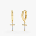 Solid Gold Diamond Paved Cross Huggies