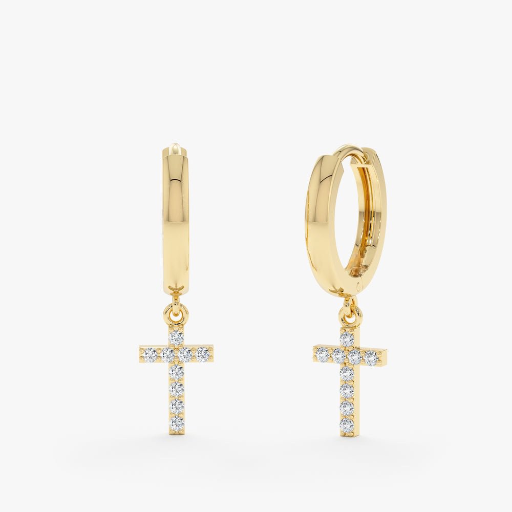 Solid Gold Diamond Paved Cross Huggies