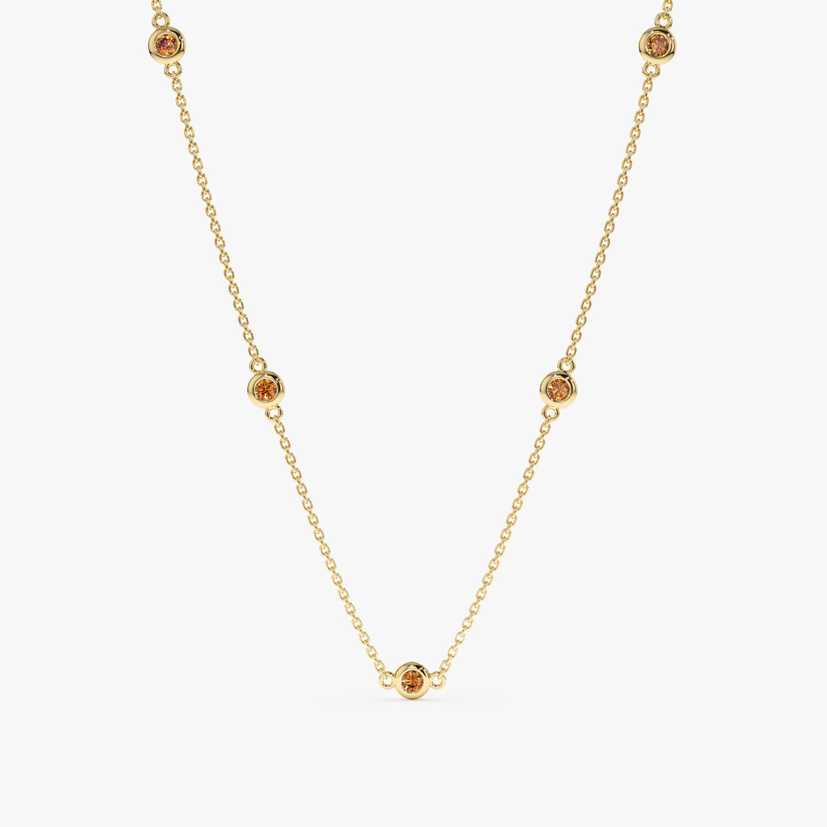 Solid Gold Citrine Station Necklace (8E4E50)