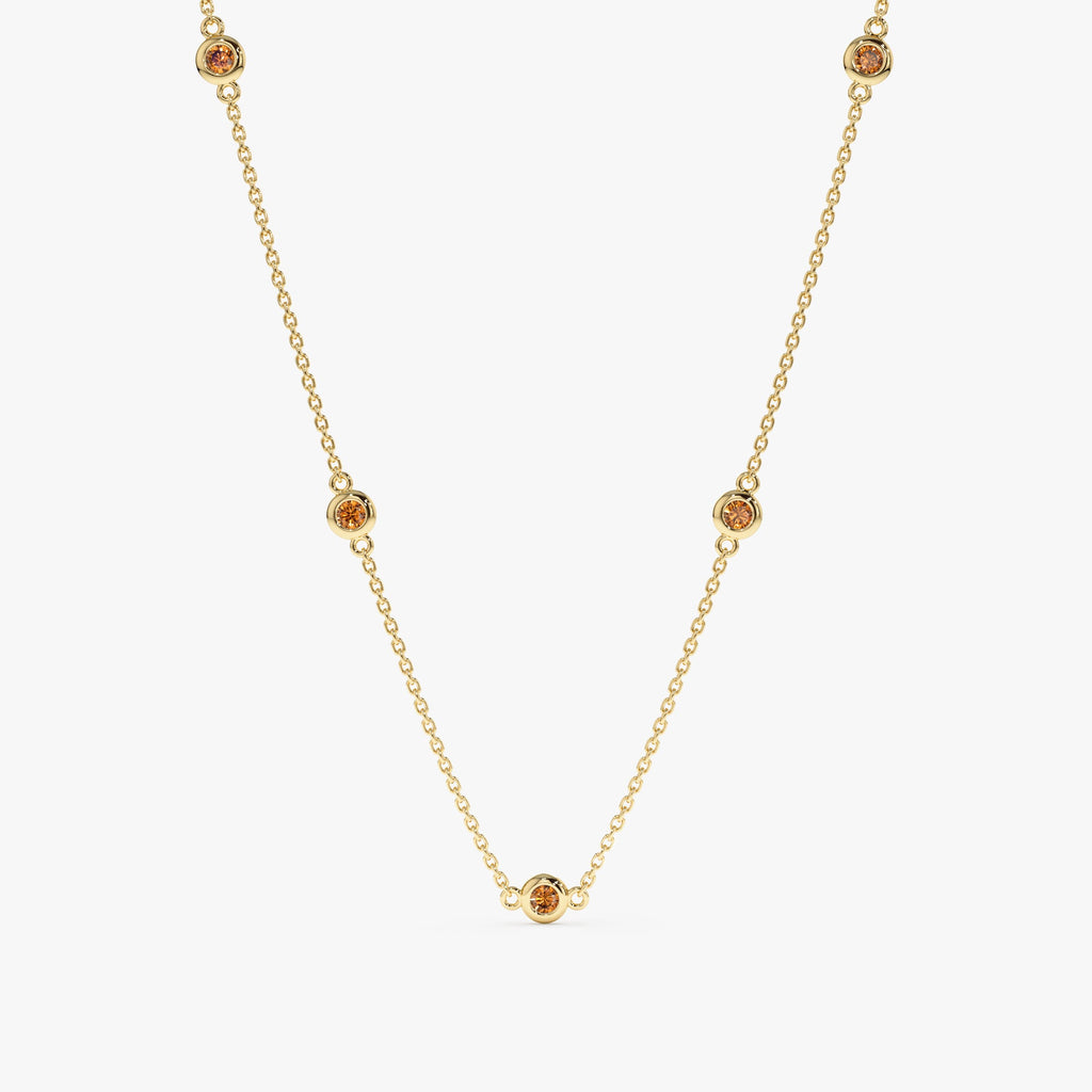 Solid Gold Citrine Station Necklace (B722C8)