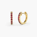 14K Solid Gold Ruby Huggie Hoop Earrings - Style B