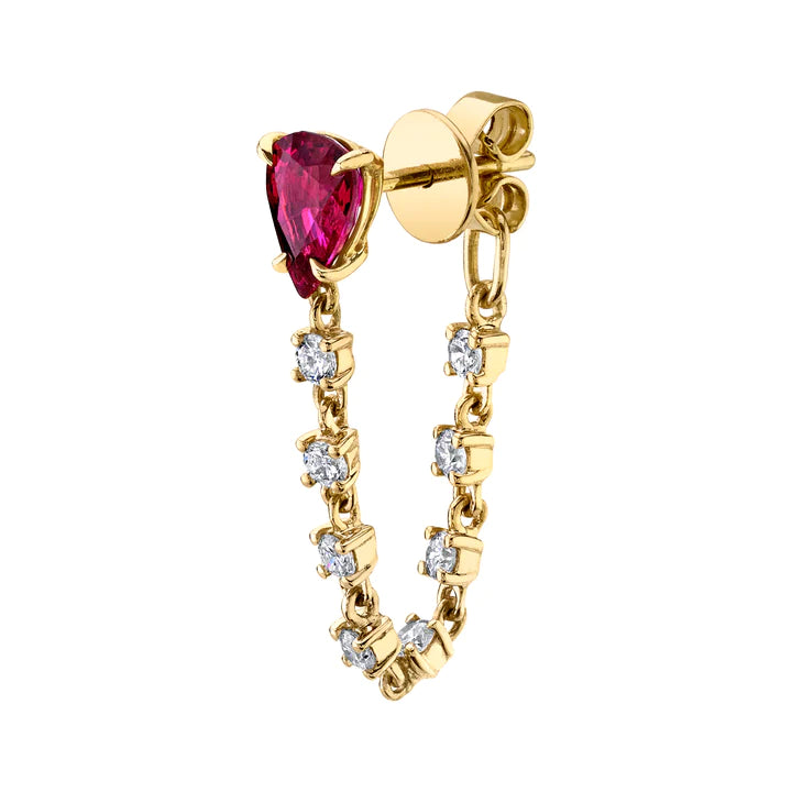Solid Gold Ruby Pear Loop Earrings
