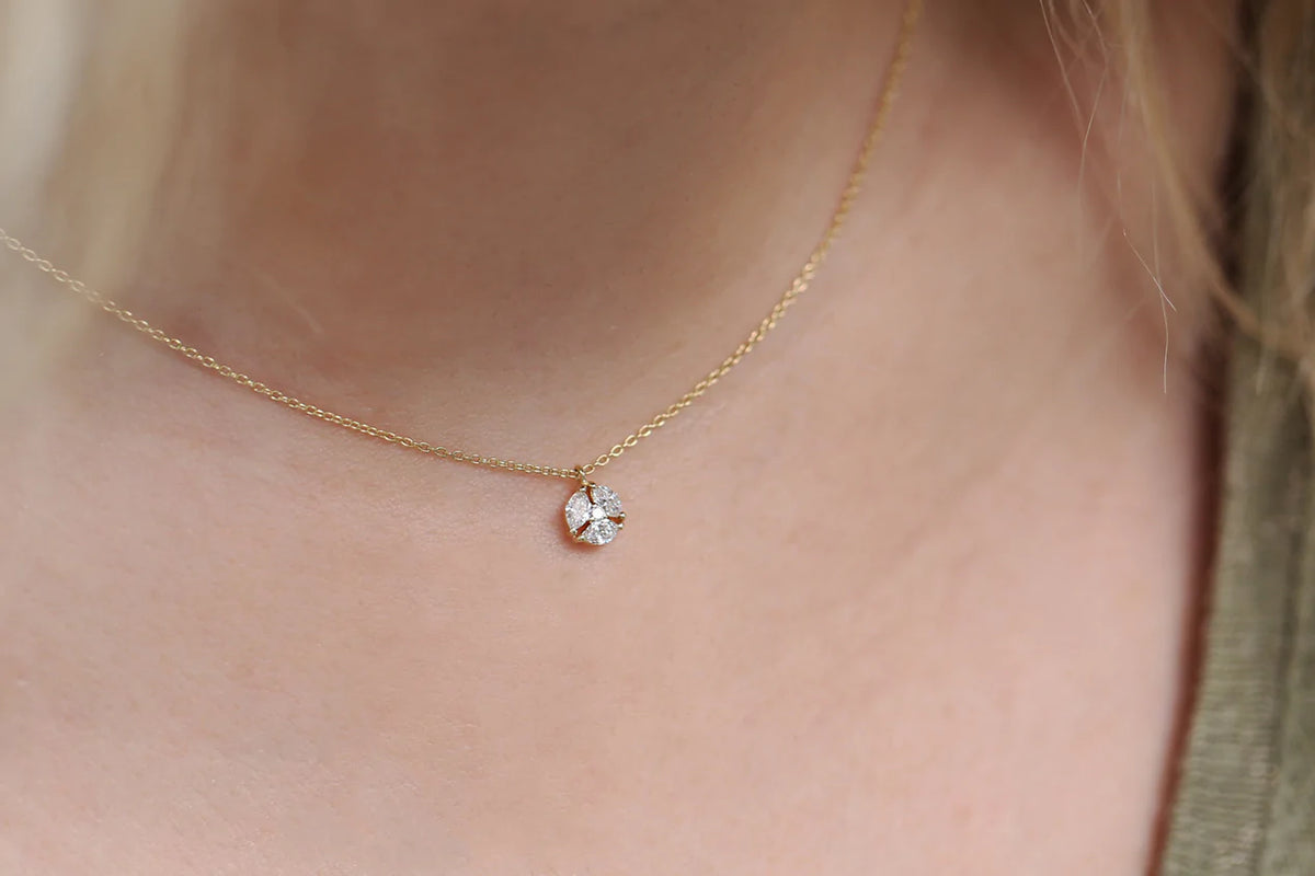 Solid Gold Marquise Diamond Cluster Necklace