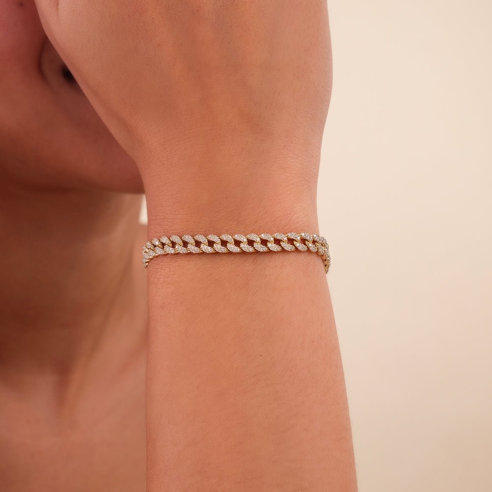 14K Solid Gold 1.61 CTW Diamond Cuban Chain Bracelet
